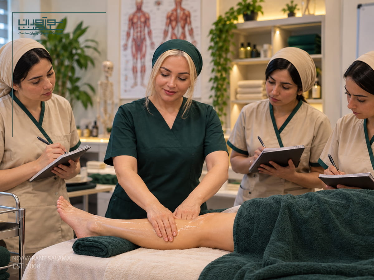 swedish massage(1) آموزش عملی تکنیکهای ماساژ کلاسیک سوئدی زیر نظر مربی در آموزشگاه نوآوران سلامت